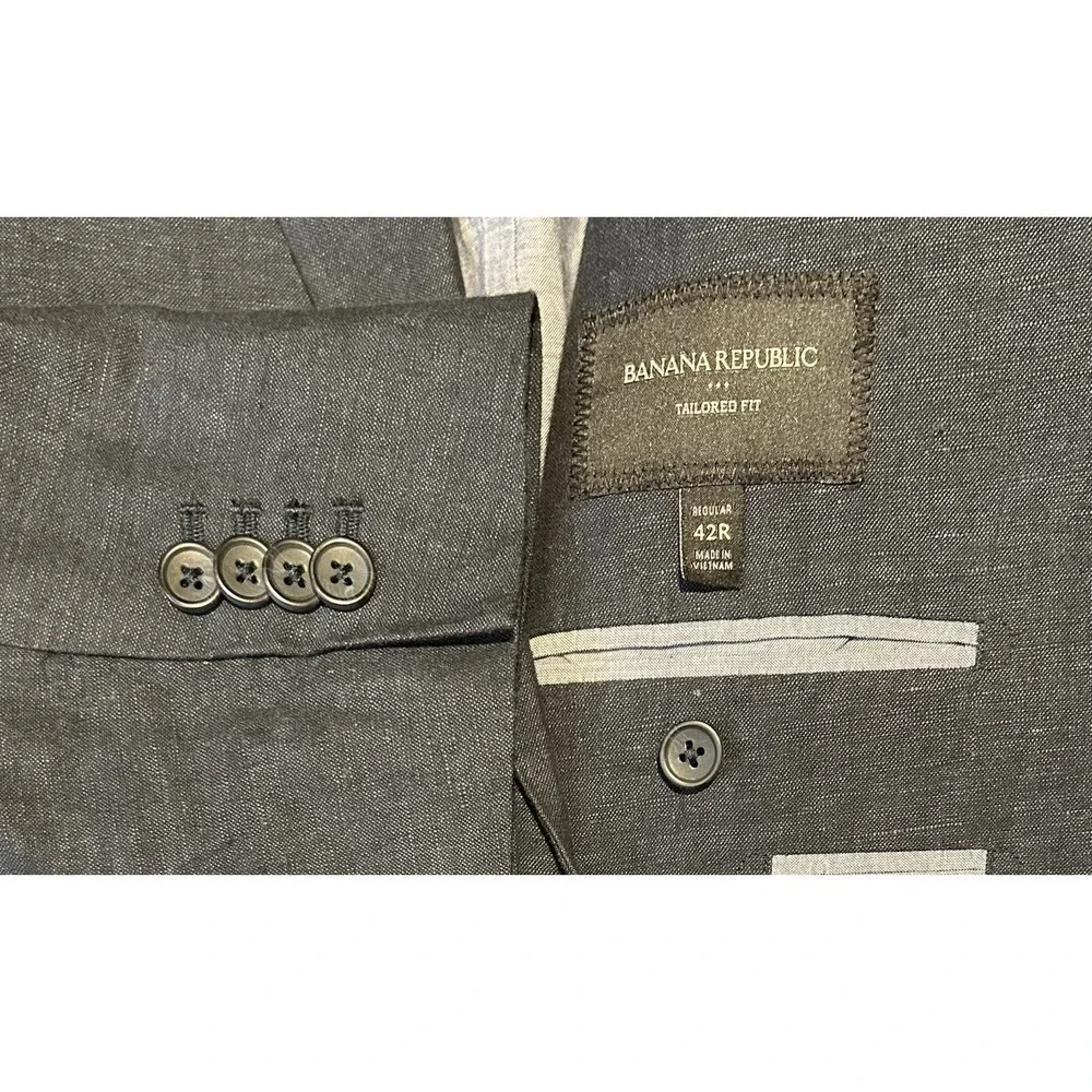 Banana Republic Blazer‎ Linen Cotton Blend Navy Blue Jacket 42R Tailored Fit